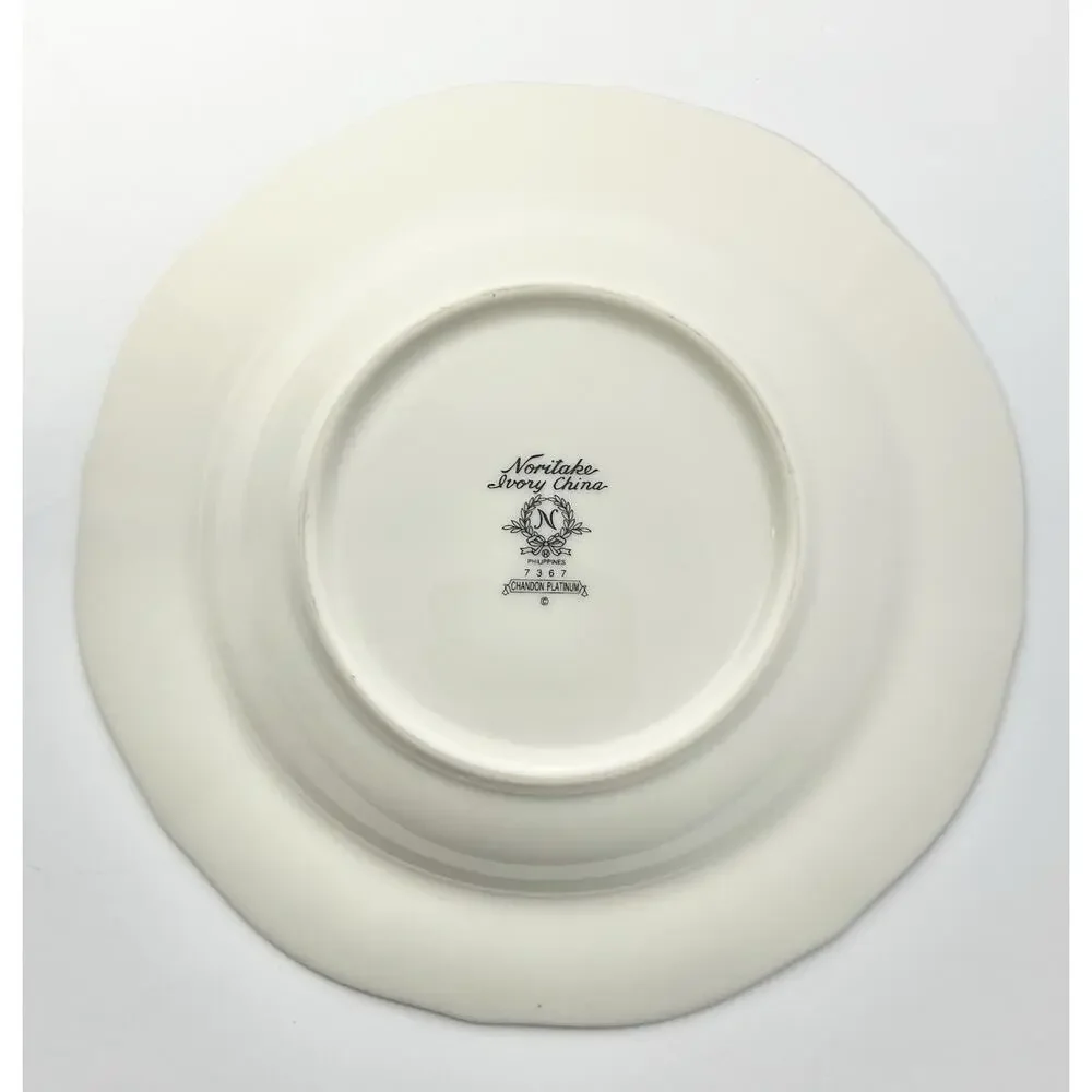 Noritake “Chandon, Platinum” Set of 6 Bone China Rim Soup Bowls 8 1/4”